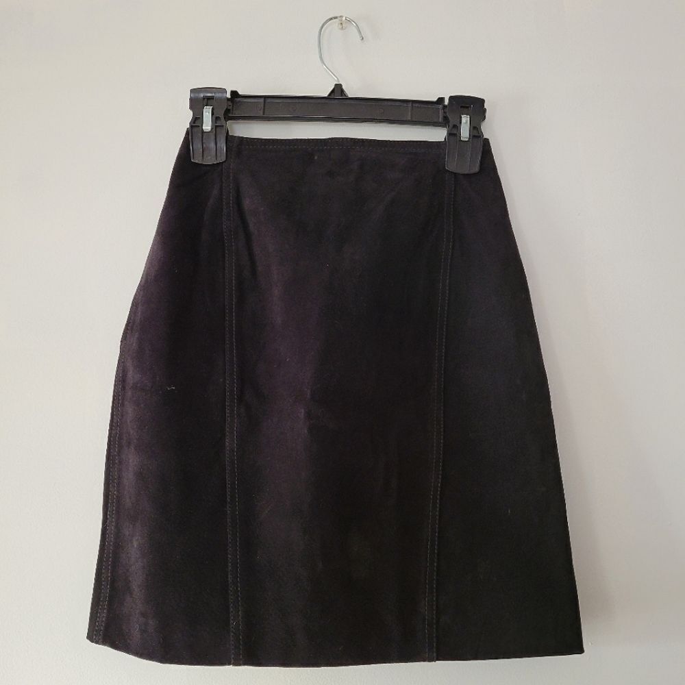 Vintage Split End Genuine Leather Elegant Black Mini A-Line Skirt 3/4